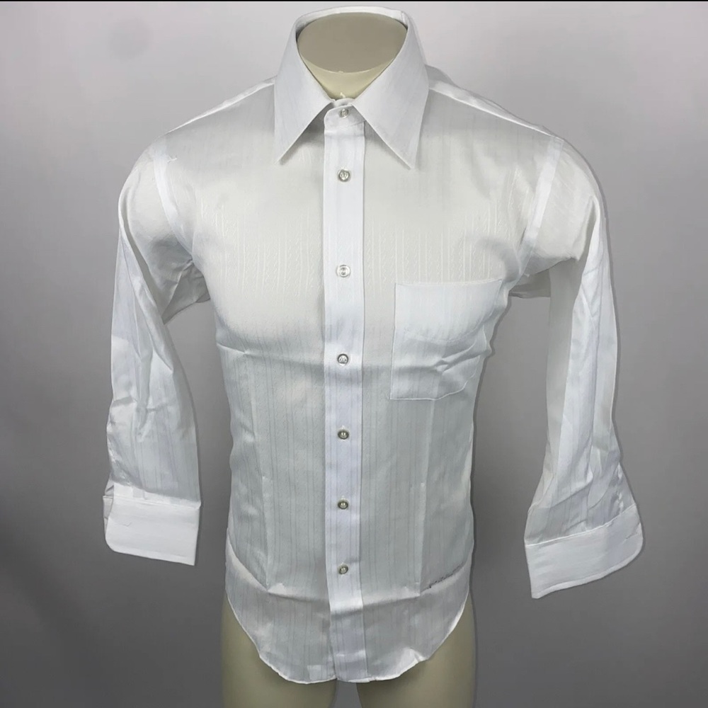 NEW Vtg 70s Bright White Dress Shirt Big Collar Challenger NOS Mens 16 32